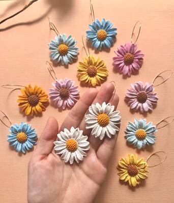 Flower Hoop Earrings, Daisy Sunflower Hoops, clay earrings, colorful flower jewelry, statement earrings, unique earrings, everyday earrings - image1